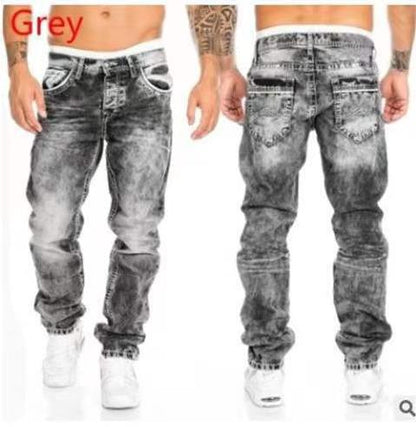 Gbolsos Mandylandy Men's Fashion Jeans Ripped Jeans Slim Fit Denim Pleated Jeans Male Straight Retro Tide Pants Jeans for Men