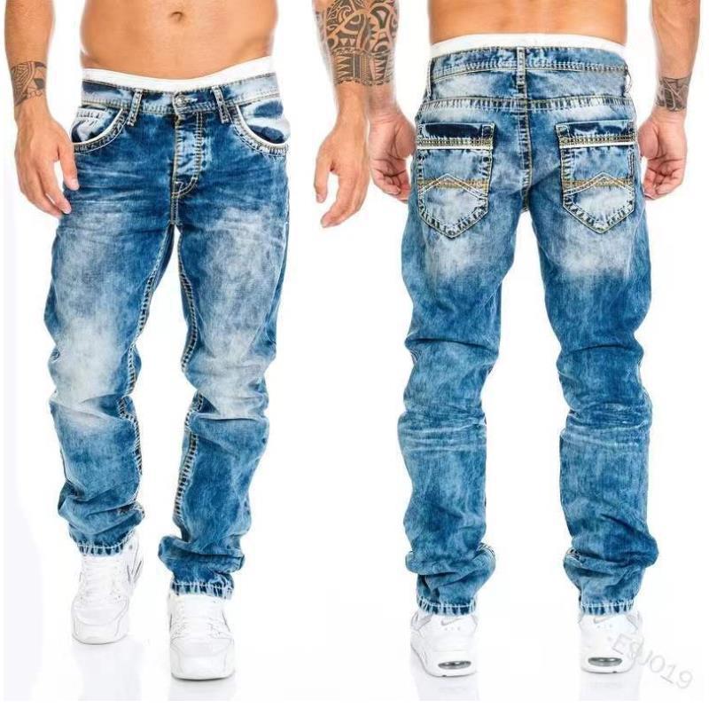 Gbolsos Mandylandy Men's Fashion Jeans Ripped Jeans Slim Fit Denim Pleated Jeans Male Straight Retro Tide Pants Jeans for Men