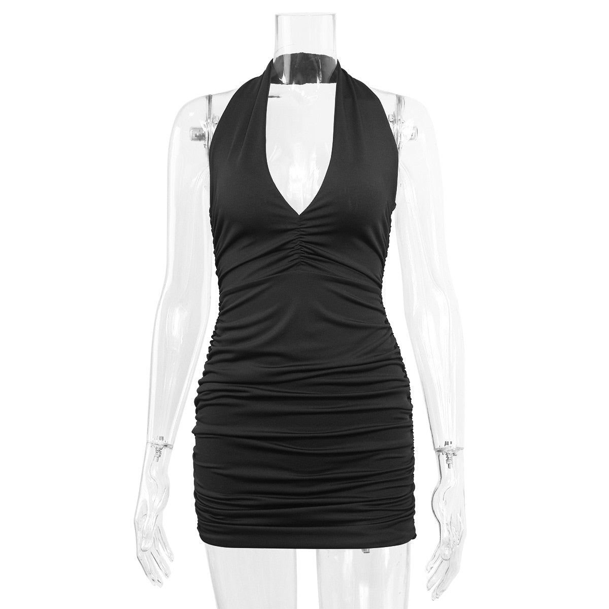 Gbolsos Sexy Ruffle V Deep Evening Party Dress Summer Short White Halter Dresses Women Tight Club Mini Dress Clubwear