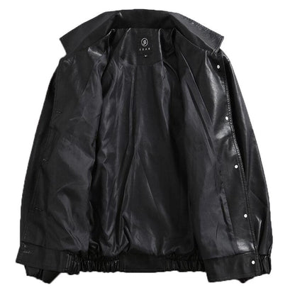Gbolsos Leather Jacket Men's New Autumn PU Leather Coat Lapel Loose Vintage Motorcycle Style Parkas Top Men's Casual Windproof Jacket