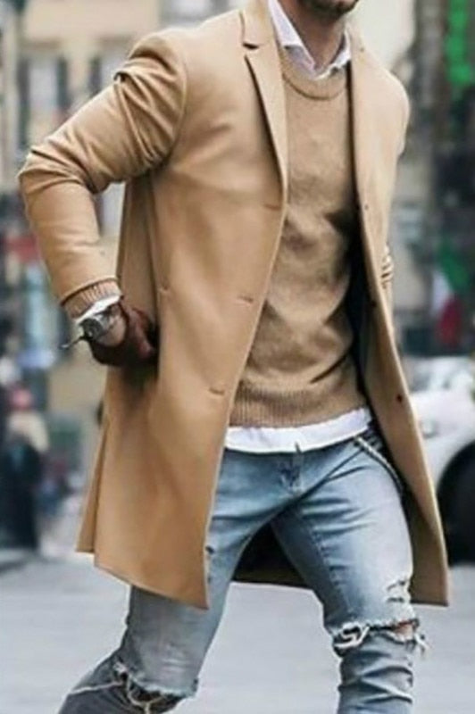 Gbolsos Autumn Winter Mens Jacket Male Overcoat Casual Solid Slim Coats Long Cotton Coat Streetwear