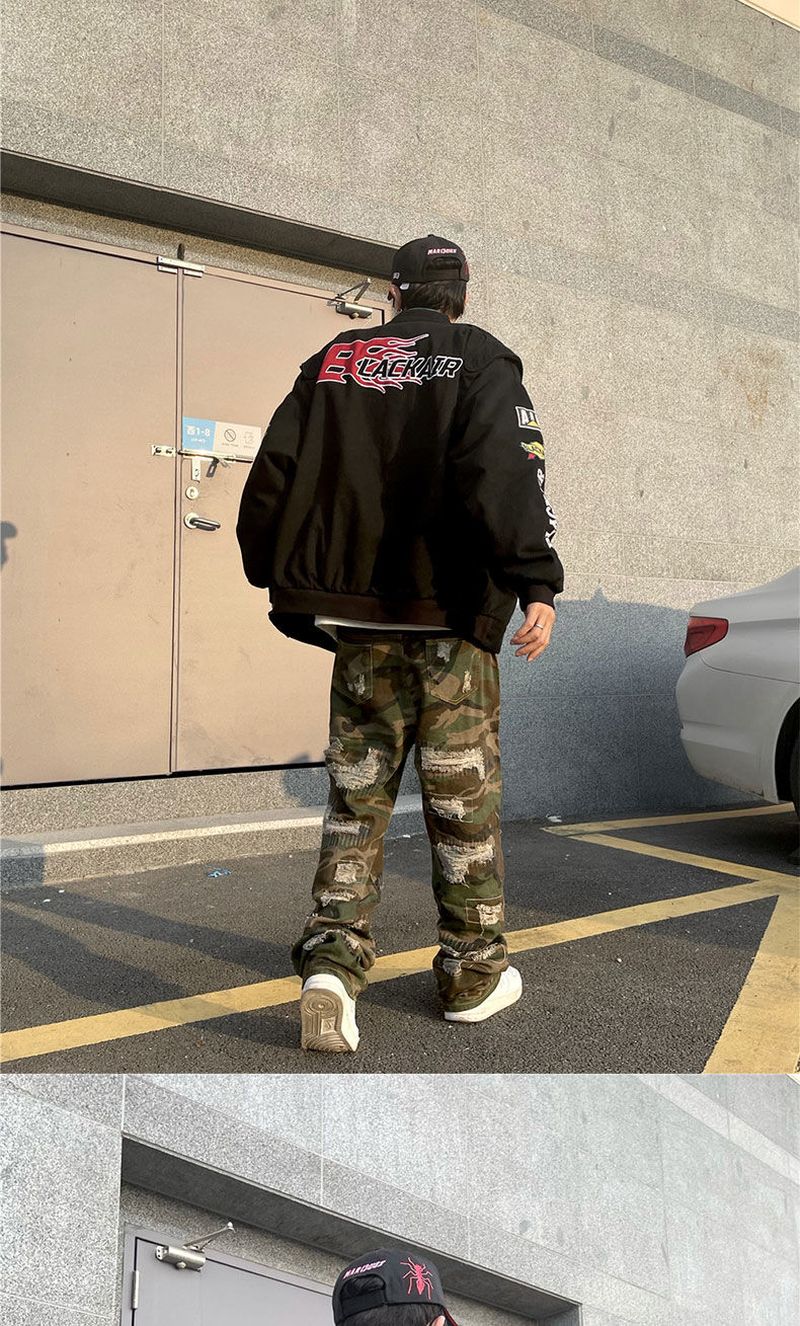Gbolsos2022SS niche jacket trend letter print American high street heavy industry embroidered racing coat motorcycle suit bomber jacket