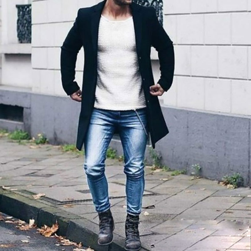 Gbolsos Autumn Winter Mens Jacket Male Overcoat Casual Solid Slim Coats Long Cotton Coat Streetwear