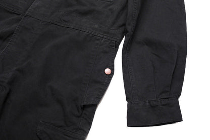 Gbolsos Men's wear multi-pockets workwear jumpsuit black green single breasted loose long sleeve turn down collar trousers 9Y4105