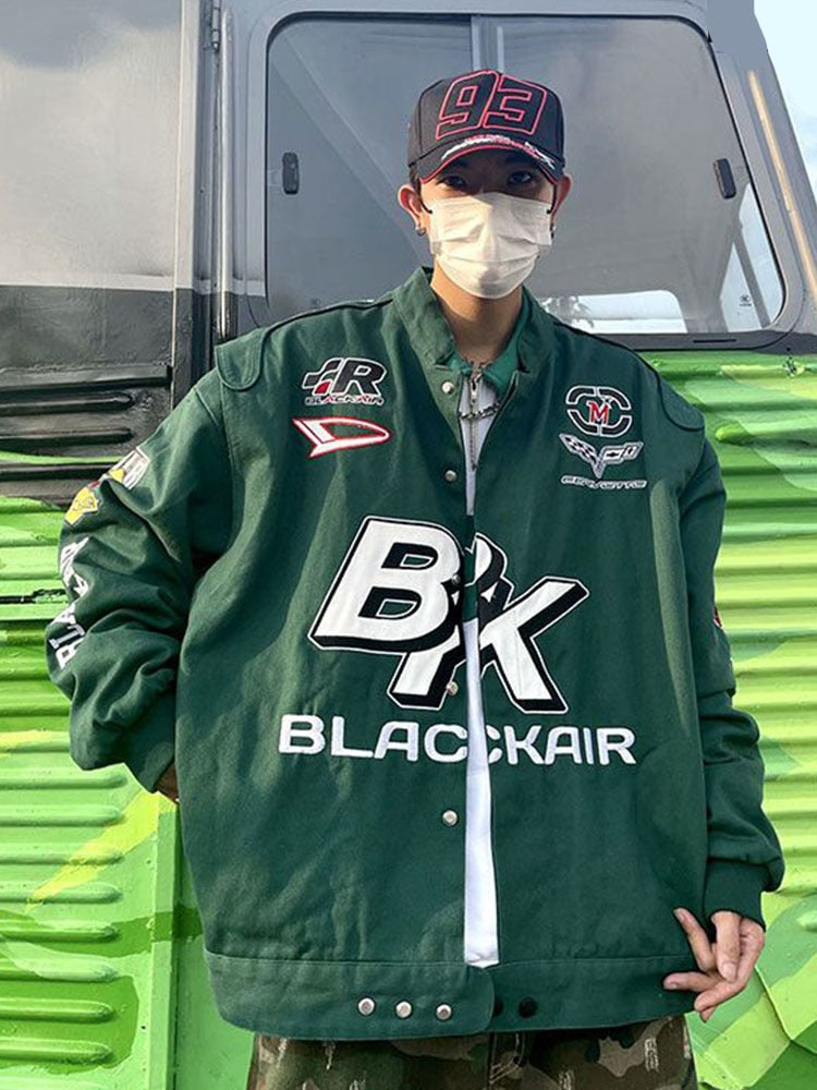 Gbolsos2022SS niche jacket trend letter print American high street heavy industry embroidered racing coat motorcycle suit bomber jacket