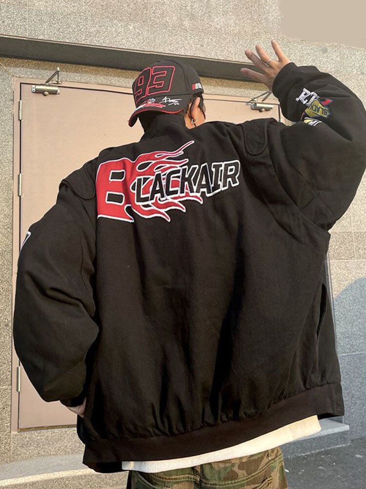 Gbolsos2022SS niche jacket trend letter print American high street heavy industry embroidered racing coat motorcycle suit bomber jacket