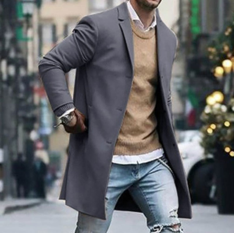 Gbolsos Autumn Winter Mens Jacket Male Overcoat Casual Solid Slim Coats Long Cotton Coat Streetwear