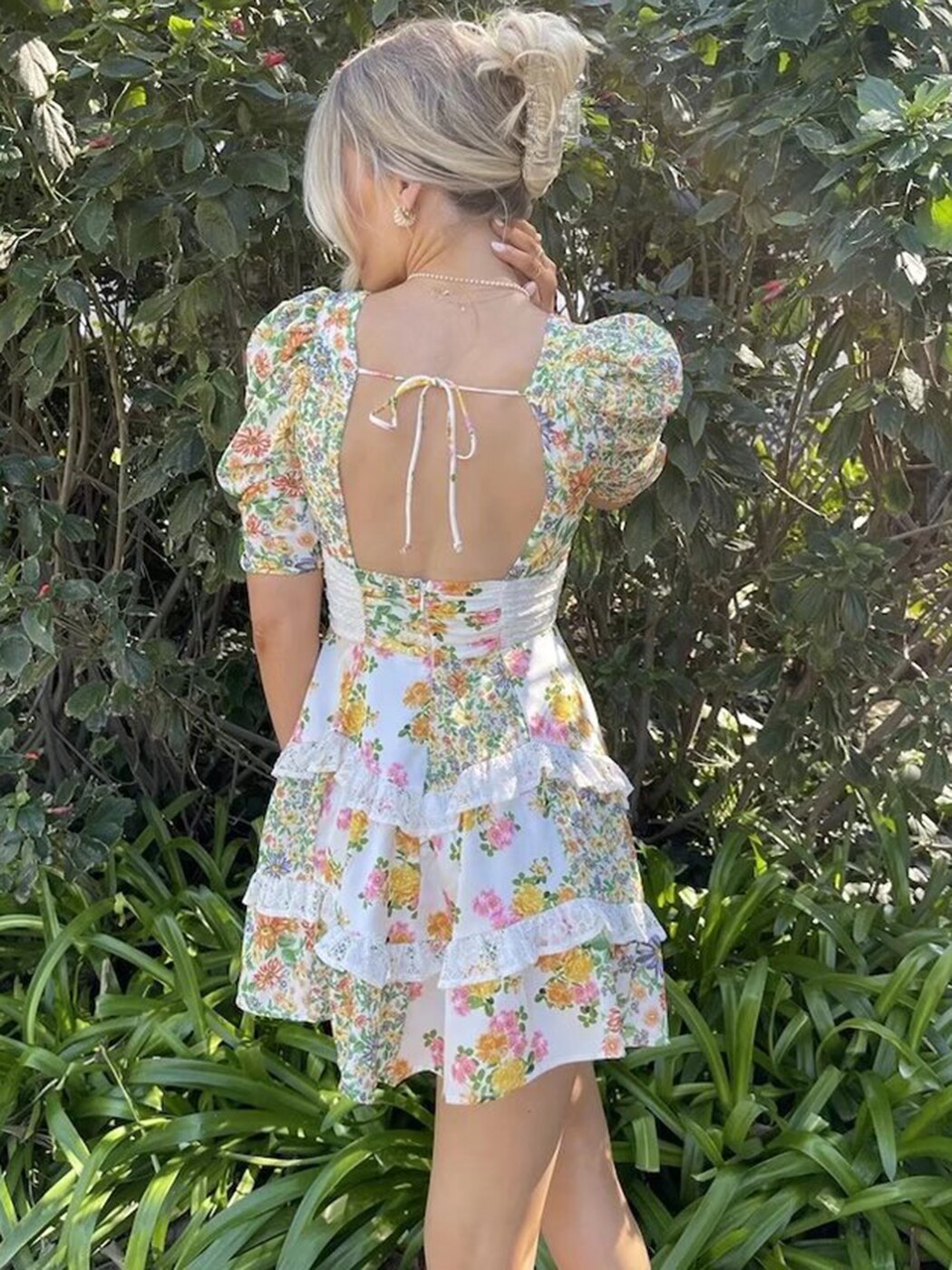 Sexy Backless Deep V Neck Summer Mini Dress Women Fashion Floral Print Lace Patchwork Summer   Dress Female Vestidos
