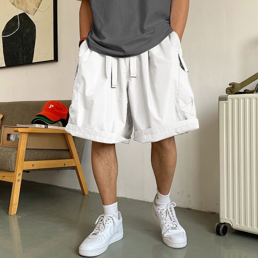 Gbolsos Men Summer Cargo Shorts Loose Hip Hop Harajuku Straight Streetwear Japanese Retro High Street Pockets Military Army Male