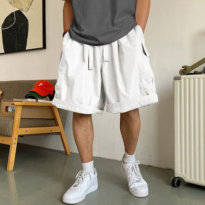Gbolsos Men Summer Cargo Shorts Loose Hip Hop Harajuku Straight Streetwear Japanese Retro High Street Pockets Military Army Male