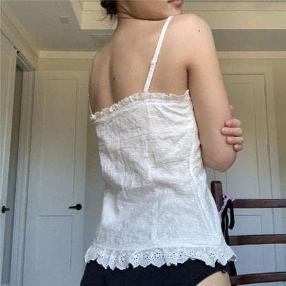 2000s Aesthetic Lace Tops Vintage Ruffles Button T-shirt Top Fairy Grunge Tees Elegant Women Clothes Korean Fashion Clothing