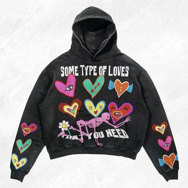 Gbolsos Print Harajuku Street Embroidery Y2K American Retro Comic  Loose Hooded Sweater Loose Autumn Trend Sweater Couple Jacket