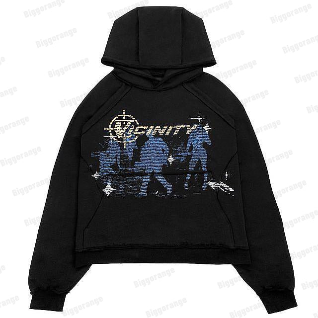 Gbolsos Print Harajuku Street Embroidery Y2K American Retro Comic  Loose Hooded Sweater Loose Autumn Trend Sweater Couple Jacket