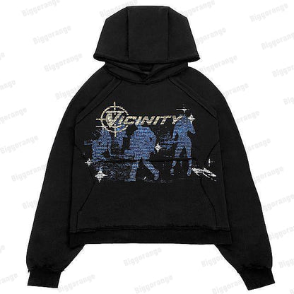 Gbolsos Print Harajuku Street Embroidery Y2K American Retro Comic  Loose Hooded Sweater Loose Autumn Trend Sweater Couple Jacket