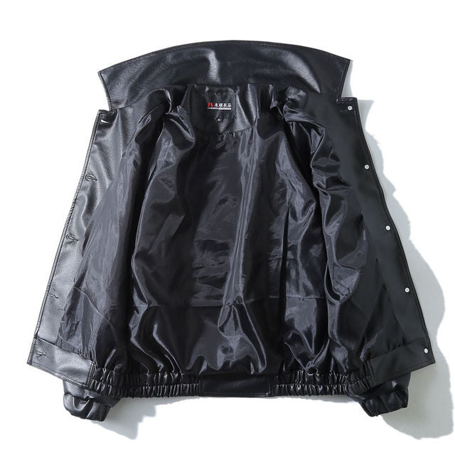 Gbolsos Leather Jacket Men's New Autumn PU Leather Coat Lapel Loose Vintage Motorcycle Style Parkas Top Men's Casual Windproof Jacket
