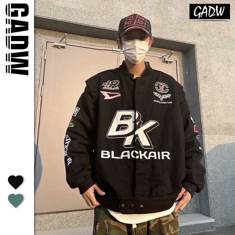 Gbolsos2022SS niche jacket trend letter print American high street heavy industry embroidered racing coat motorcycle suit bomber jacket