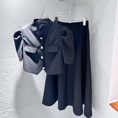Gbolsos High Quality New Summer Fashion Korean Sweet Elegant 2 Piece Set Women Crop Top Shirt Blouse Midi Skirt Suits Two Piece Outfits