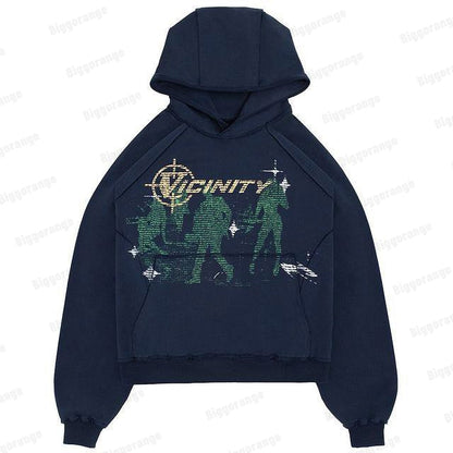 Gbolsos Print Harajuku Street Embroidery Y2K American Retro Comic  Loose Hooded Sweater Loose Autumn Trend Sweater Couple Jacket