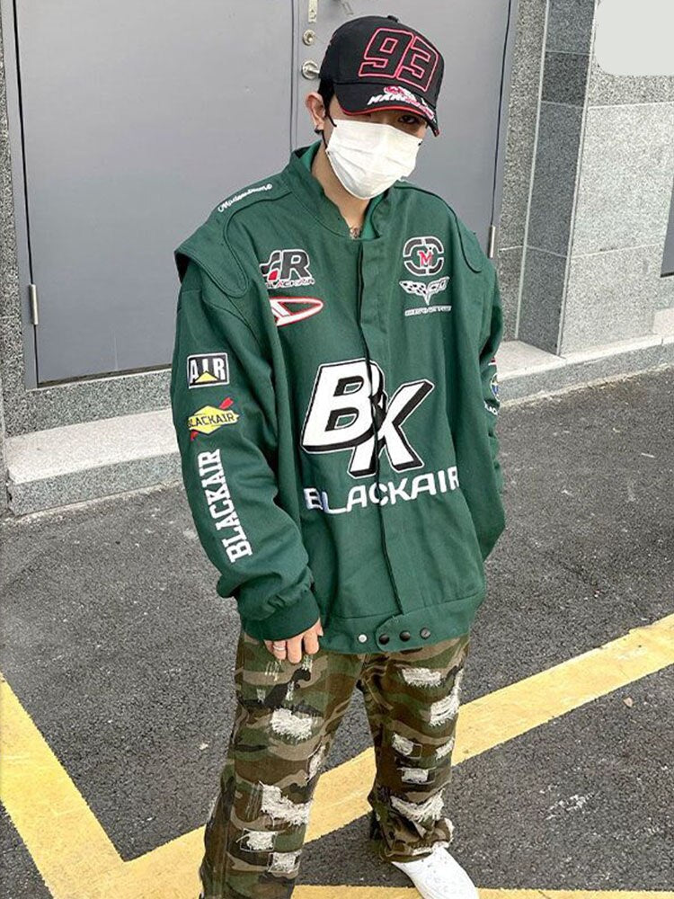 Gbolsos2022SS niche jacket trend letter print American high street heavy industry embroidered racing coat motorcycle suit bomber jacket
