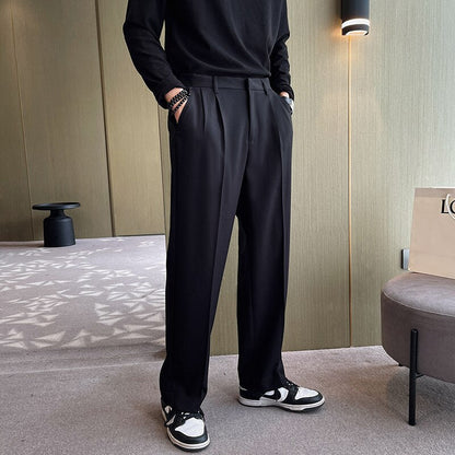 Gbolsos Men Fashion Casual Double Breasted Loose Casual Suits Blazer Wide Leg Pant Male Wedding Business Dress Suits Coat Trousers