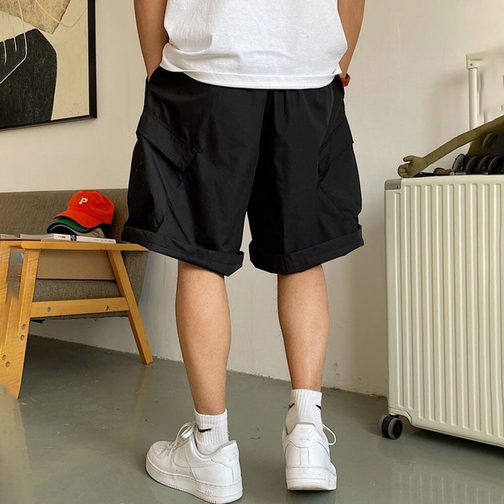 Gbolsos Men Summer Cargo Shorts Loose Hip Hop Harajuku Straight Streetwear Japanese Retro High Street Pockets Military Army Male