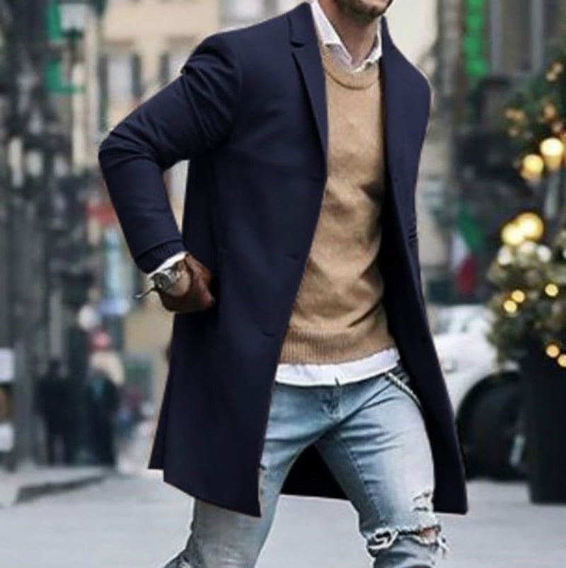 Gbolsos Autumn Winter Mens Jacket Male Overcoat Casual Solid Slim Coats Long Cotton Coat Streetwear