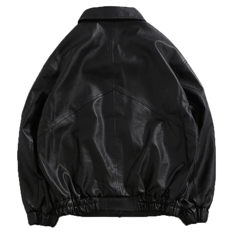 Gbolsos Leather Jacket Men's New Autumn PU Leather Coat Lapel Loose Vintage Motorcycle Style Parkas Top Men's Casual Windproof Jacket