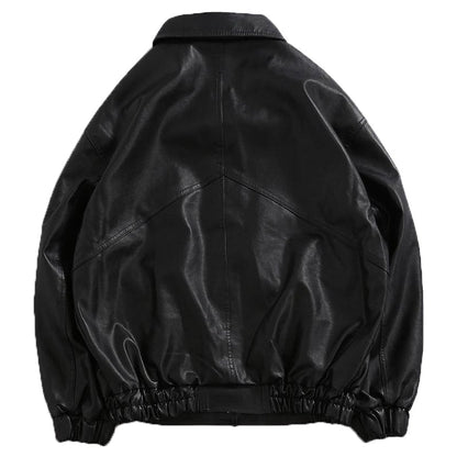 Gbolsos Leather Jacket Men's New Autumn PU Leather Coat Lapel Loose Vintage Motorcycle Style Parkas Top Men's Casual Windproof Jacket