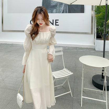 Gbolsos Backless Sexy Vintage Fairy Dress Women Sweet Elegant Princess Evening Party Dresses Female Casual Korean Long Sleeve Chic Dress