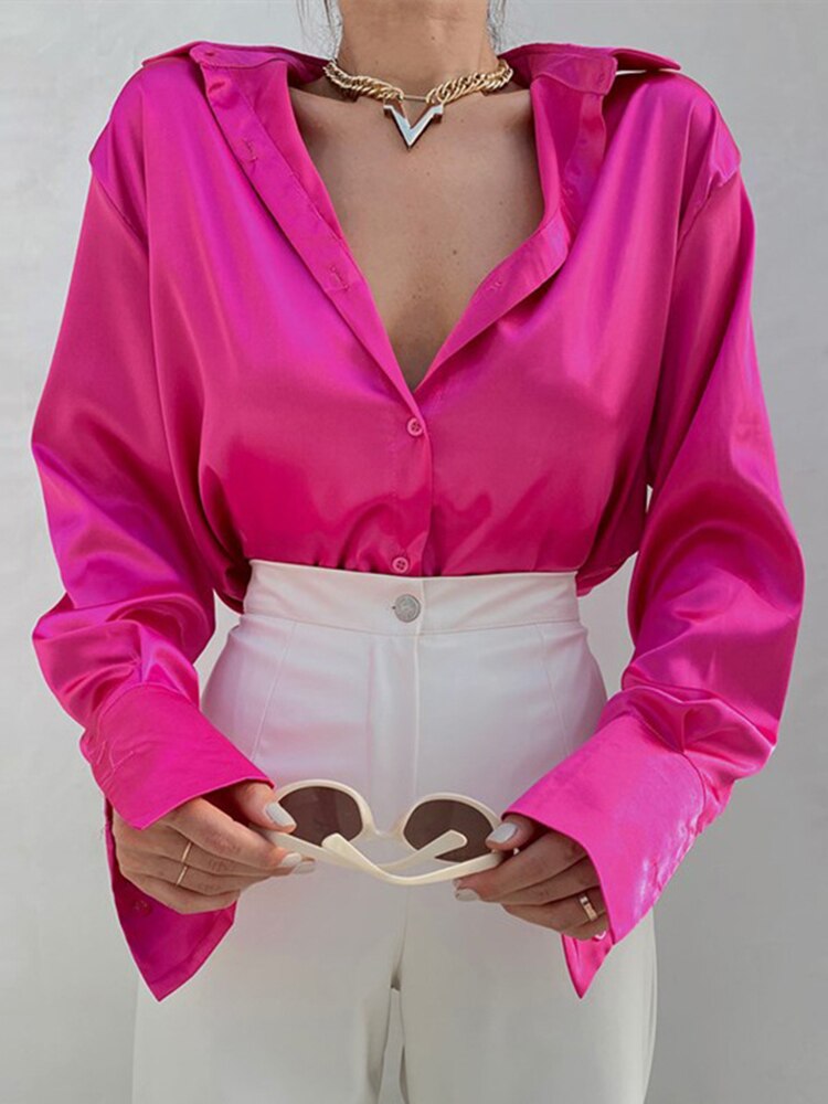 Satin Blouses Women Shirt Button Up Long Sleeve Ladies Tops Vintage Clothes Chic Woman Blouse Collared Shirt Sheer Top Female