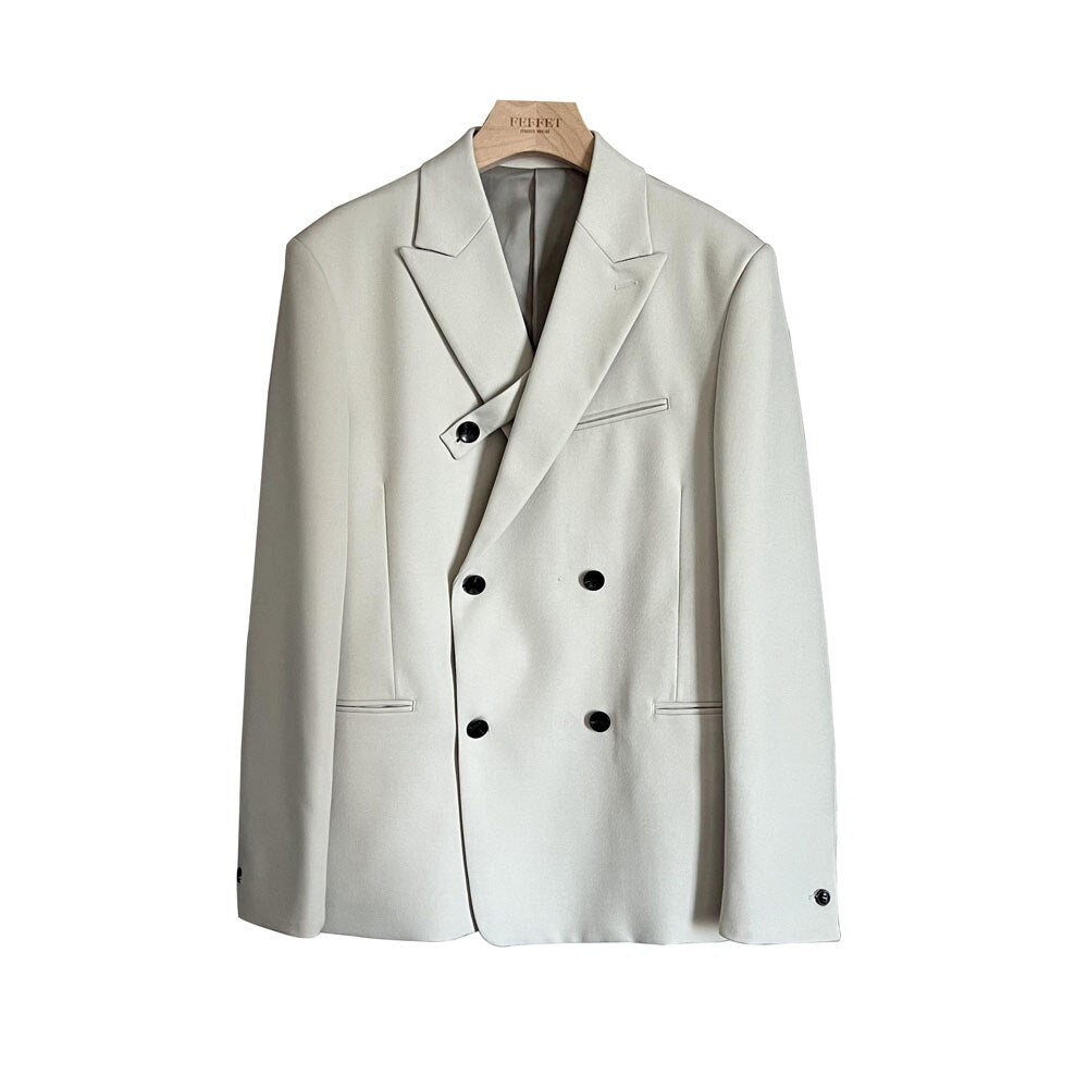 Gbolsos Men Fashion Casual Double Breasted Loose Casual Suits Blazer Wide Leg Pant Male Wedding Business Dress Suits Coat Trousers