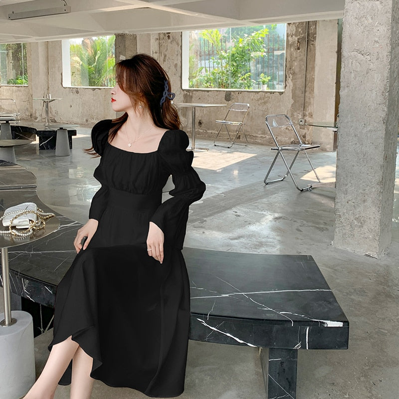 Gbolsos Backless Sexy Vintage Fairy Dress Women Sweet Elegant Princess Evening Party Dresses Female Casual Korean Long Sleeve Chic Dress