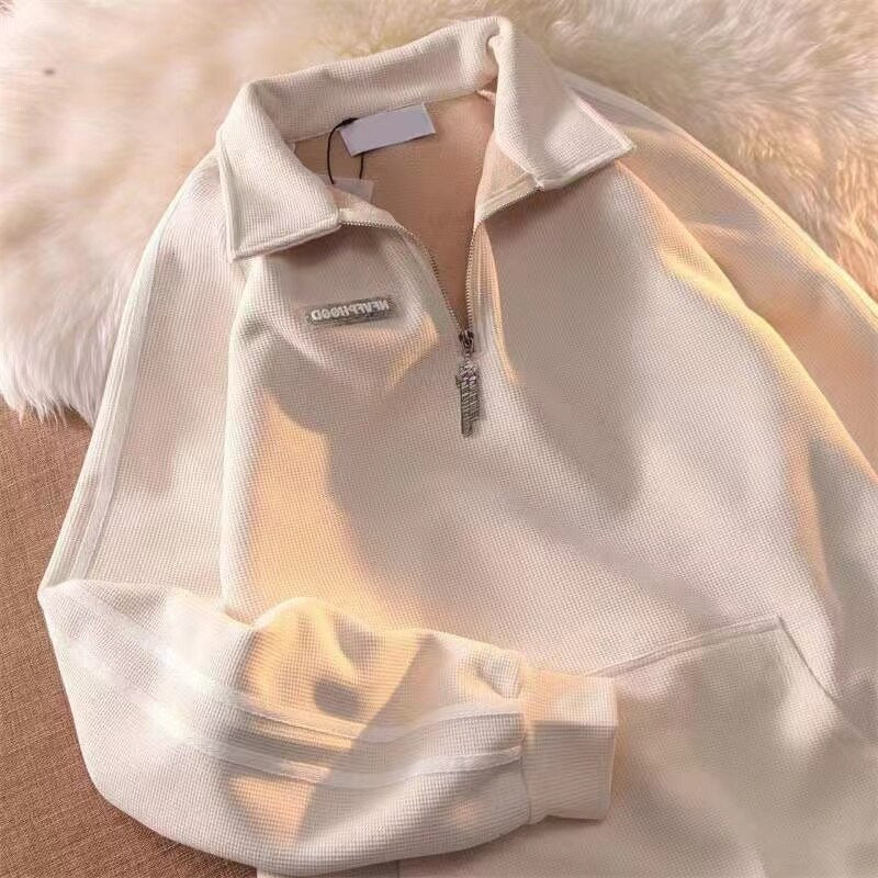 Gbolsos Solid color letter zipper stitching jacket retro plus velvet autumn and winter tide brand thickening street couple sports jacket