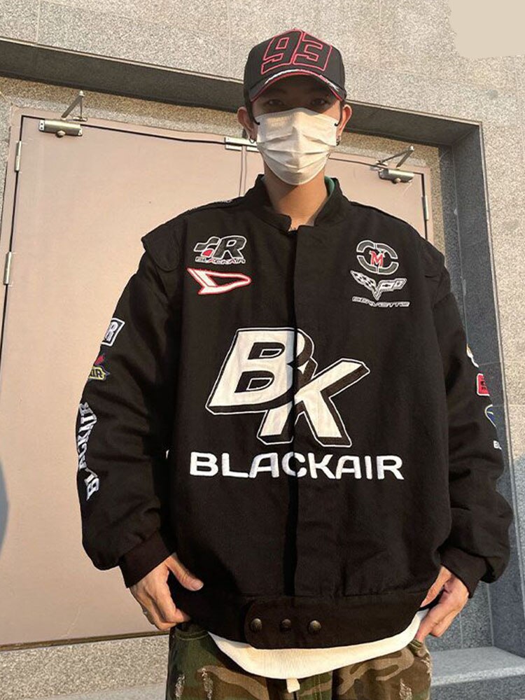Gbolsos2022SS niche jacket trend letter print American high street heavy industry embroidered racing coat motorcycle suit bomber jacket
