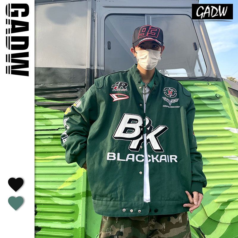 Gbolsos2022SS niche jacket trend letter print American high street heavy industry embroidered racing coat motorcycle suit bomber jacket