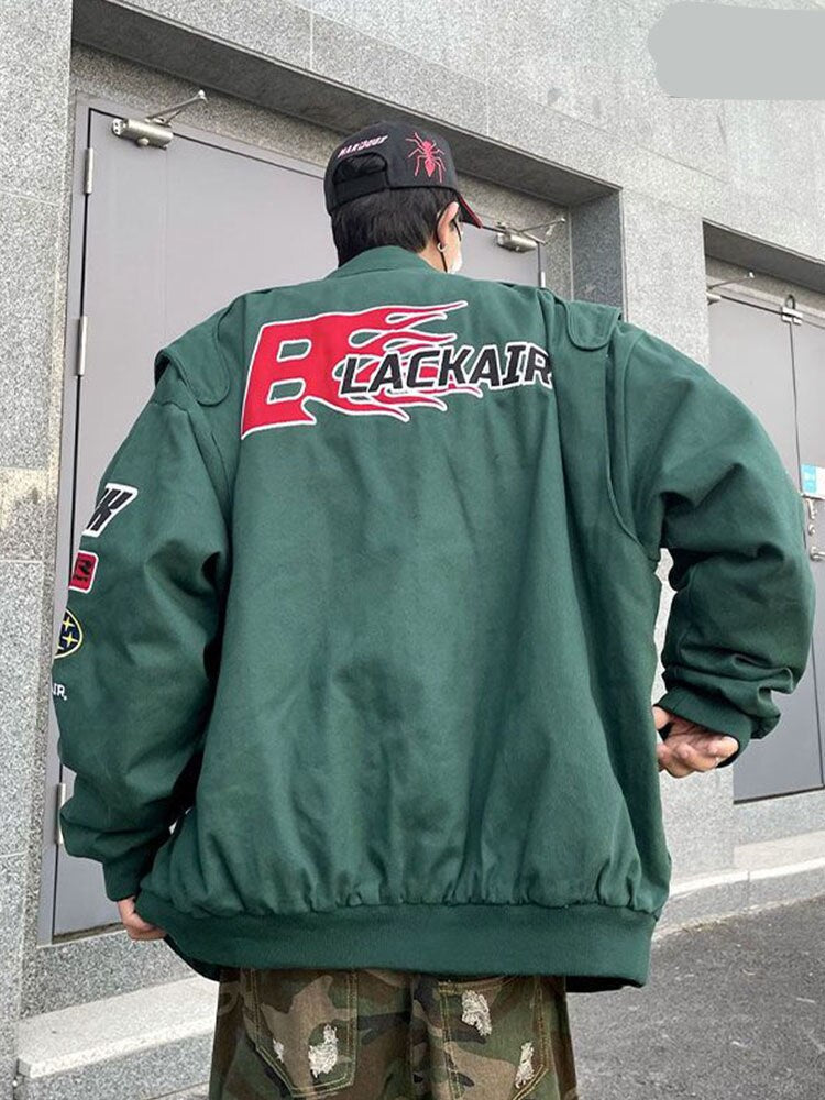 Gbolsos2022SS niche jacket trend letter print American high street heavy industry embroidered racing coat motorcycle suit bomber jacket