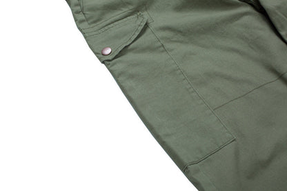 Gbolsos Men's wear multi-pockets workwear jumpsuit black green single breasted loose long sleeve turn down collar trousers 9Y4105