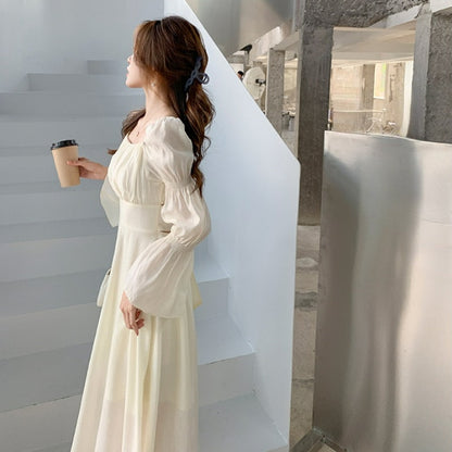 Gbolsos Backless Sexy Vintage Fairy Dress Women Sweet Elegant Princess Evening Party Dresses Female Casual Korean Long Sleeve Chic Dress