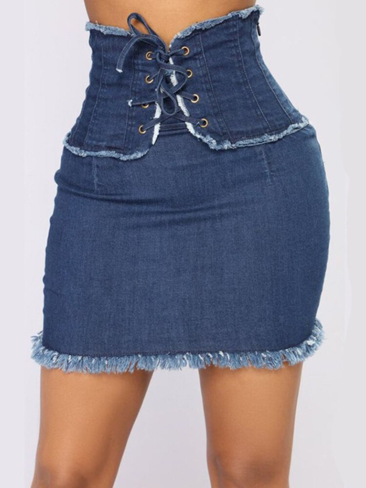 Gbolsos Summer New Fashion Women's Skirt High Waist Elastic Denim Short Skirt Temperament All-match Skirt Ladies Bag Hip Skirt