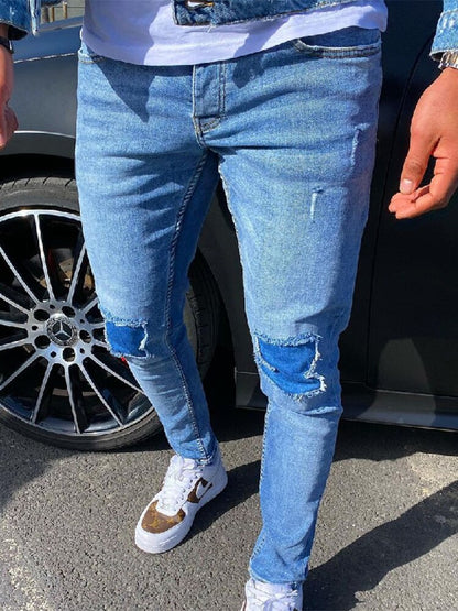 GbolsosCasual Men Jeans Spring New Fashion Ripped Patchwork Skinny Denim Trouser For Mens 2022 Harajuku Slim Fit Pencil Pant Streetwear