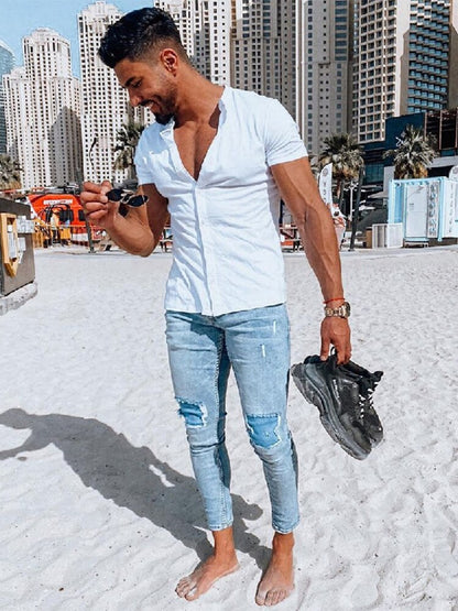 GbolsosCasual Men Jeans Spring New Fashion Ripped Patchwork Skinny Denim Trouser For Mens 2022 Harajuku Slim Fit Pencil Pant Streetwear