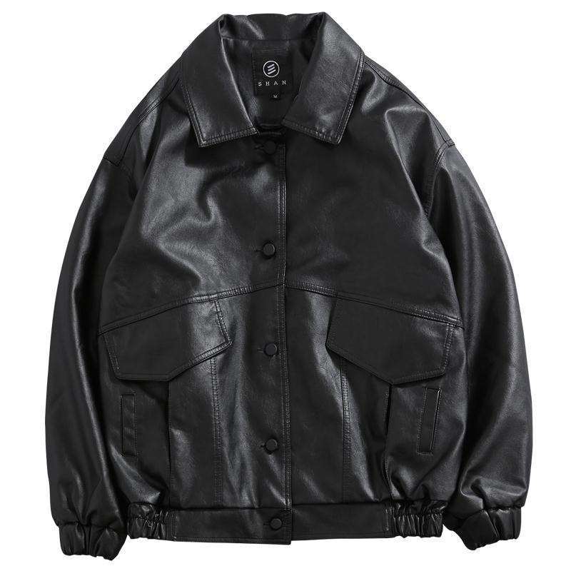 Gbolsos Leather Jacket Men's New Autumn PU Leather Coat Lapel Loose Vintage Motorcycle Style Parkas Top Men's Casual Windproof Jacket