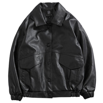 Gbolsos Leather Jacket Men's New Autumn PU Leather Coat Lapel Loose Vintage Motorcycle Style Parkas Top Men's Casual Windproof Jacket