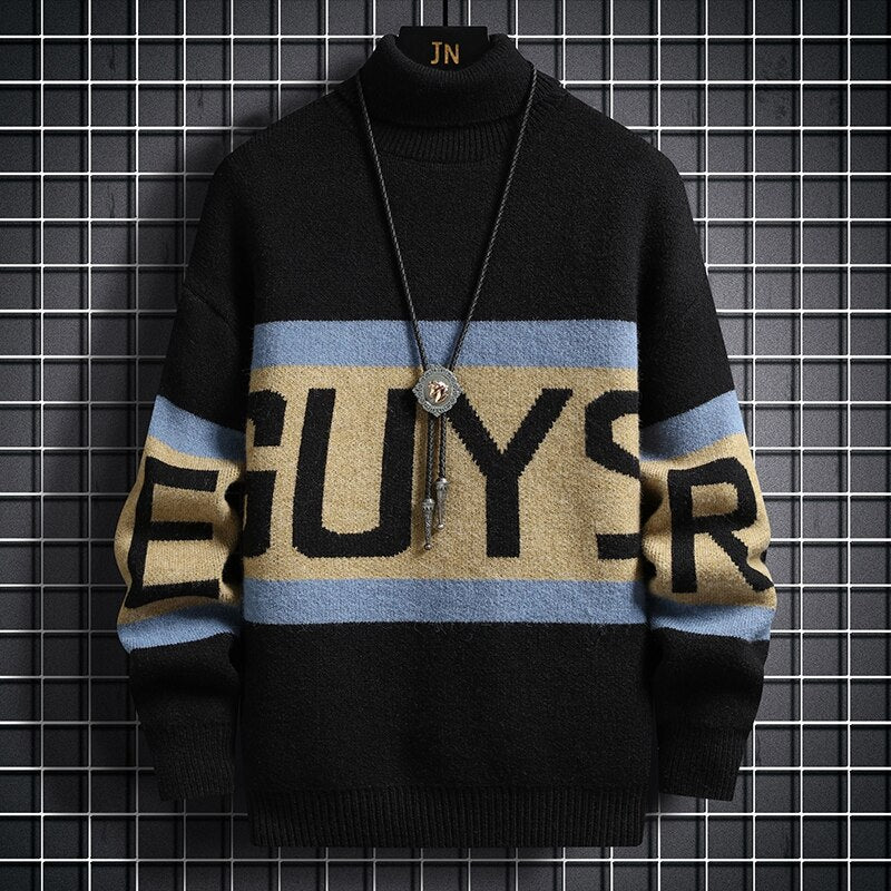 Gbolsos Autumn and Winter New Men's Fashion Casual Assorted Printed Sweater Men's Casual Slim Thicken Warm High-Quality Sweater 3XL
