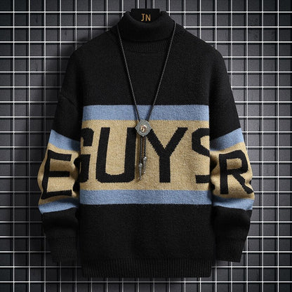 Gbolsos Autumn and Winter New Men's Fashion Casual Assorted Printed Sweater Men's Casual Slim Thicken Warm High-Quality Sweater 3XL