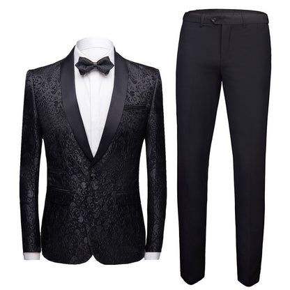 Black Formal Suit Men 2 Piece Set Asian Size 4XL Business Banquet Men Dress Suit Jacket and Pants High Quality Jacquard Fabric