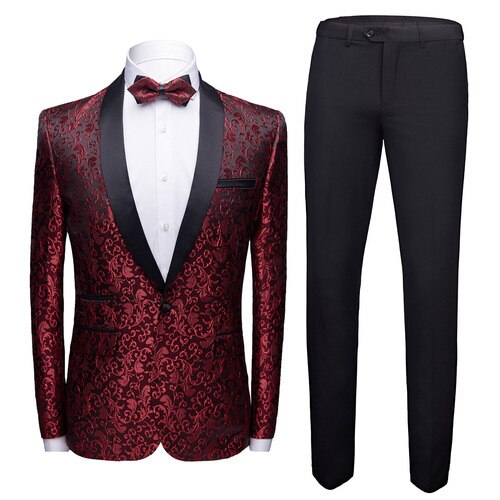 Black Formal Suit Men 2 Piece Set Asian Size 4XL Business Banquet Men Dress Suit Jacket and Pants High Quality Jacquard Fabric