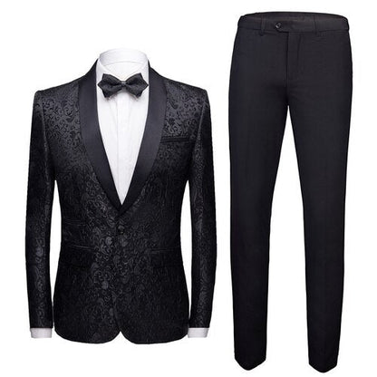 Black Formal Suit Men 2 Piece Set Asian Size 4XL Business Banquet Men Dress Suit Jacket and Pants High Quality Jacquard Fabric