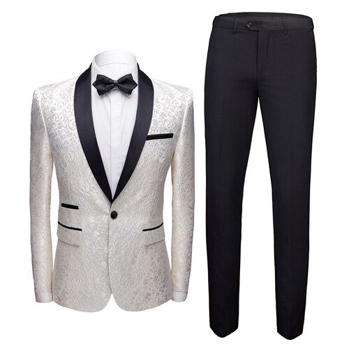 Black Formal Suit Men 2 Piece Set Asian Size 4XL Business Banquet Men Dress Suit Jacket and Pants High Quality Jacquard Fabric