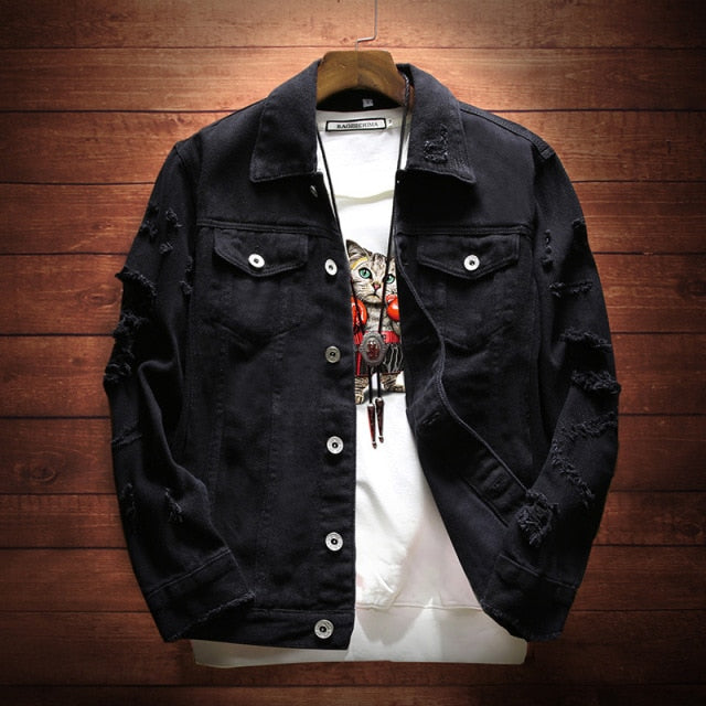 Bomber Thin Ripped Denim Jacket Male Cowboy Jeans jackets Spring Autumn Mens Denim Jacket Mens Trendy Fashion